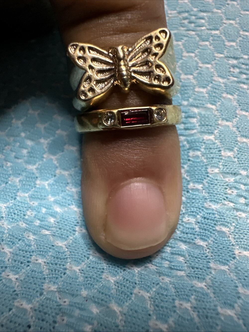 Avon Symbolic Butterfly Size 6 , & Other Red Stone Ring Size 5